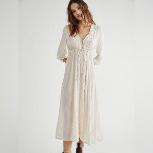 Free People Embroidered Fable Dress, cream color, size medium.
